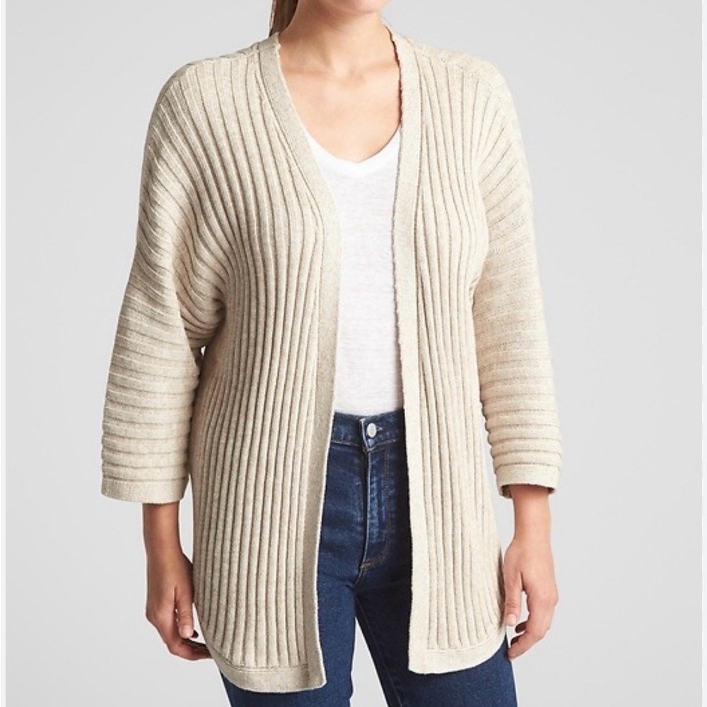 GAP Women's Light Beige Open-Front Plaited Rib Cotton Cardigan Size Small